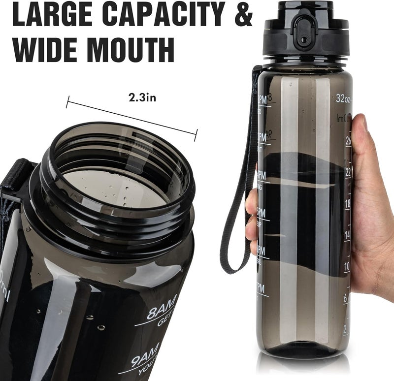 OLDLEY Water Bottle 32oz, Durable and Leakproof Water Bottles Motivational with Time Marker, Tritan, BPA Free, Wide Mouth, Gym, Travel, Home, School, Office, Clear Black (1 Bottle) - Image 4